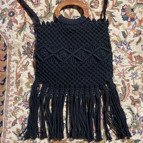 Danielle Nicole Macramé Boho Bag in Black NWOT - Picture 2 of 4